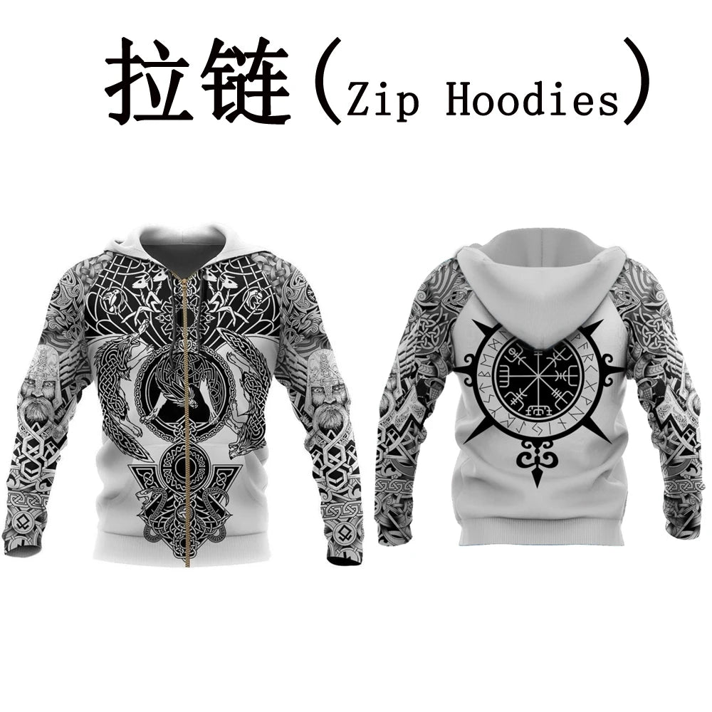 Fenrir Wolf Valknut Tattoo 3D Printed Men Hoodies Harajuku Fashion Hooded Sweatshirt Autumn Unisex Hoodie Sudadera Hombre