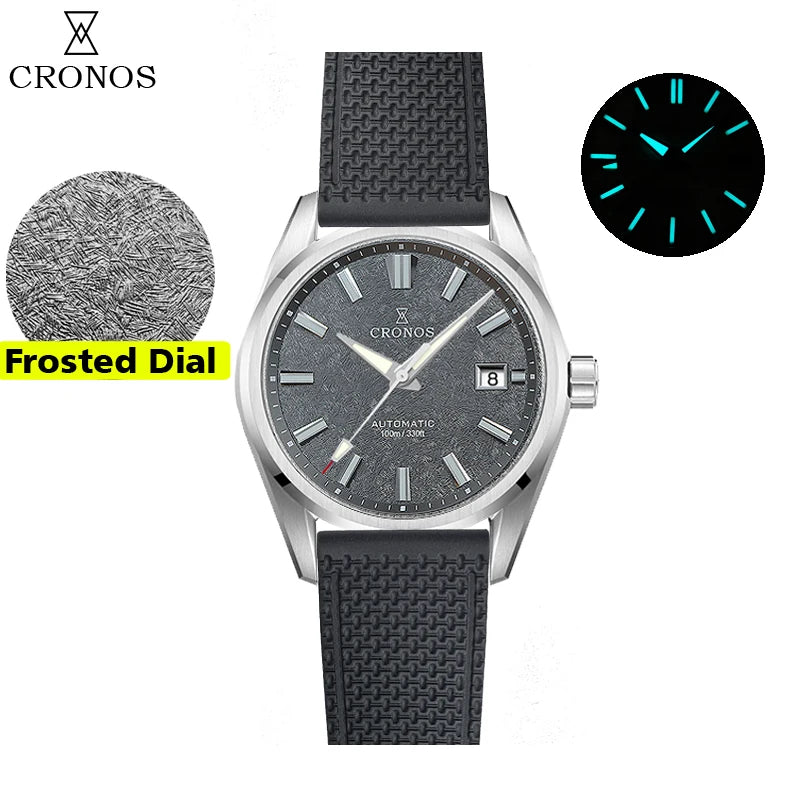 Cronos Men's Watch 39mm Automatic Wristwatch White Dial Solid Links Sapphire 10 ATM L6037M