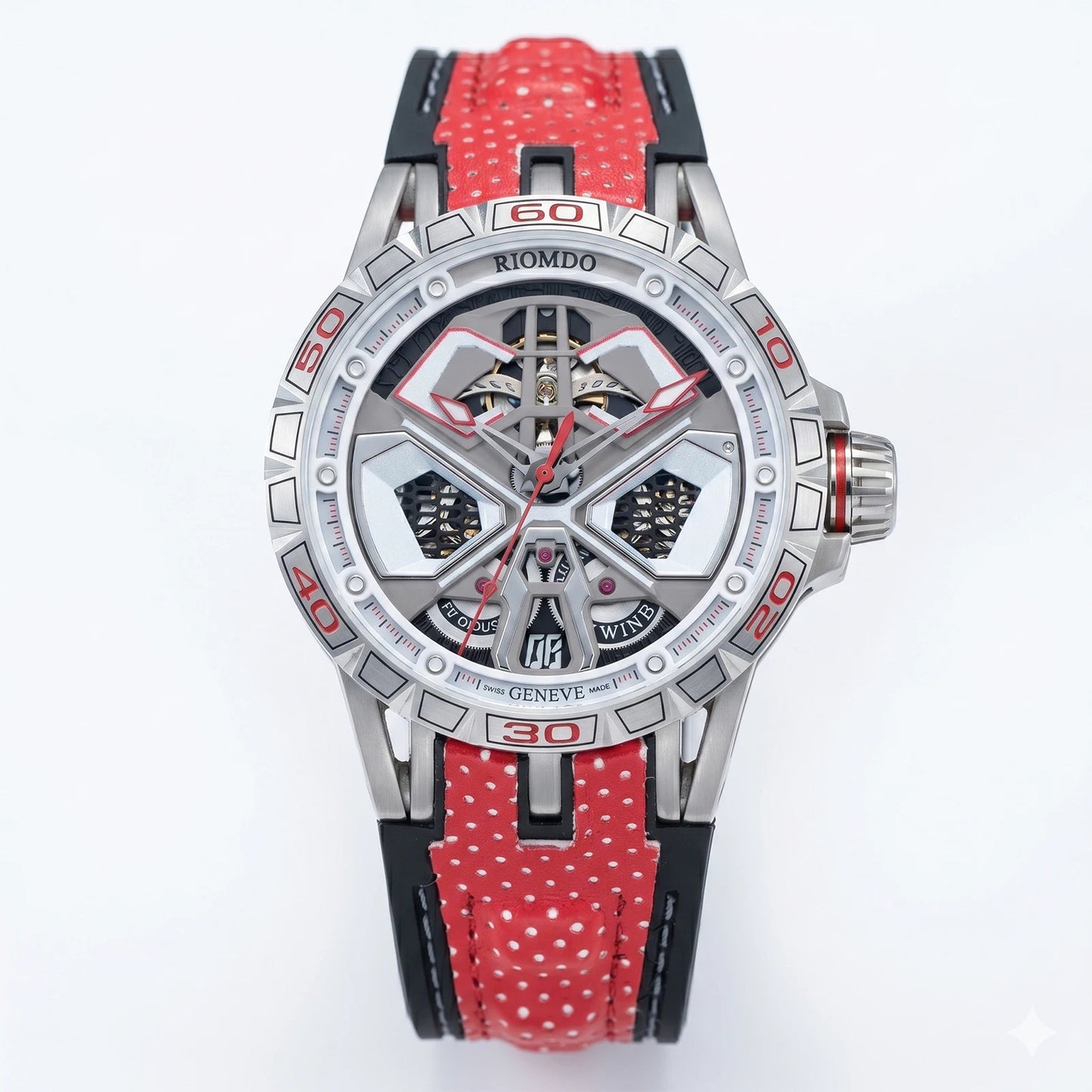 OBLVLO Mens Luxury Machinery Skeleton Mechanical Automatic Watches Analog Big Dial Blue Rubber Band Military Watch RD-909
