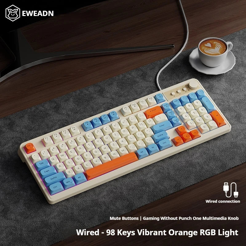 EWEADN G98 Gaming Office Keyboard, film with rainbow Backlit USB Wired Computer External Quiet, Digital area, Digh appearance
