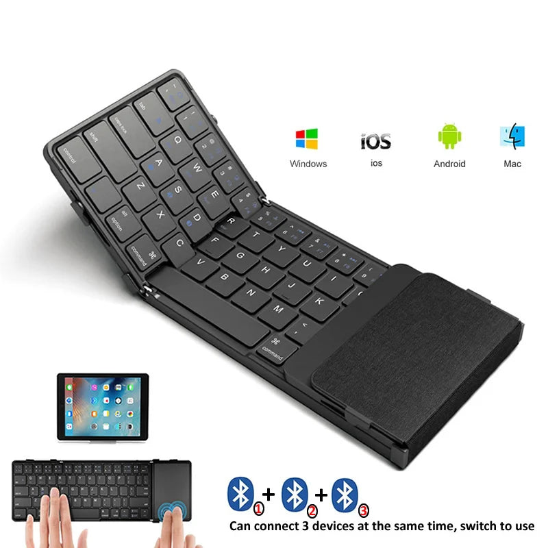 JOMAA Foldable Bluetooth Wireless Keyboard With Touchpad Portable Rechargeable 63 Keys Slim Keyboard for Windows 7/8/10/iOS