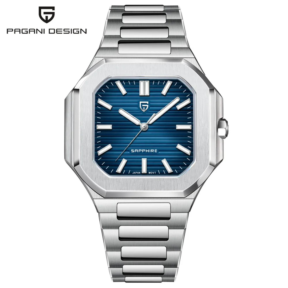 PAGANI DESIGN New V2 Orologio da uomo quadrato al quarzo, marchio di lusso premium, sportivo, impermeabile, in zaffiro e acciaio inossidabile