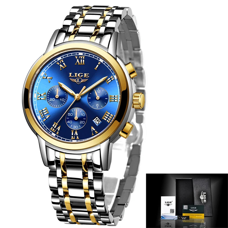 LIGE New Fashion Luxury Women Watch Waterproof Quartz Ladies Watches Business Steel Band Casual Bracelet Date Clock Wristwatches