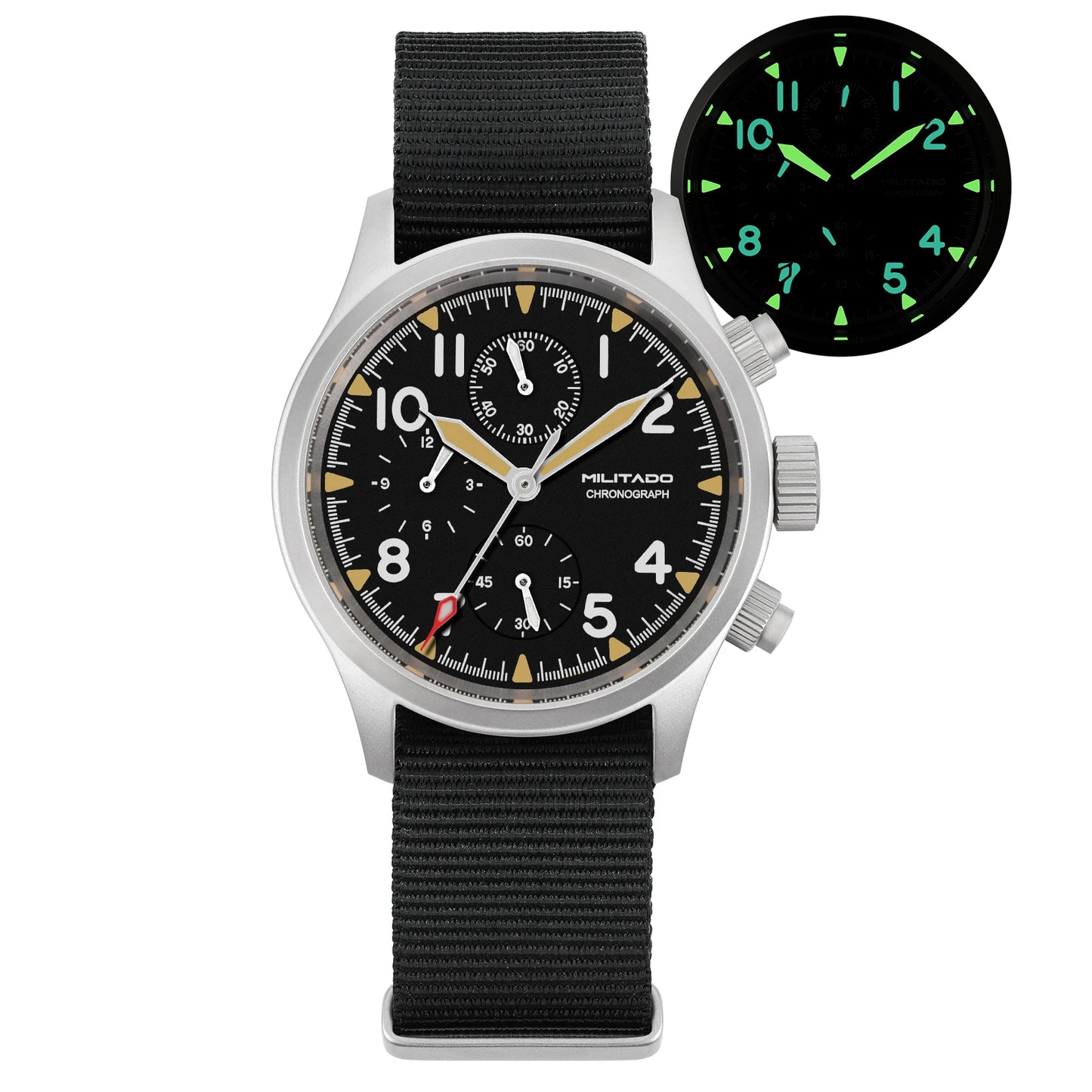 Relógio cronógrafo de quartzo Militado VK61 VK67 39mm, caixa em aço inoxidável 316L, 3 mostradores, impermeável 100M, relógio militar multifunções