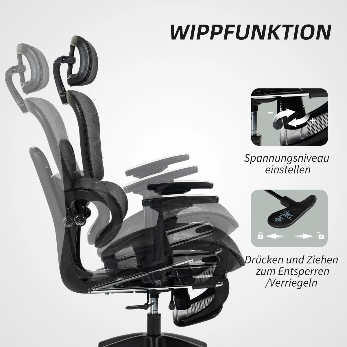 Ergonomic Mesh Office Chair with Lumbar Support, Adjustable Reclining Desk Chair with Footrest, Height Adjustable Swivel Computer Chair