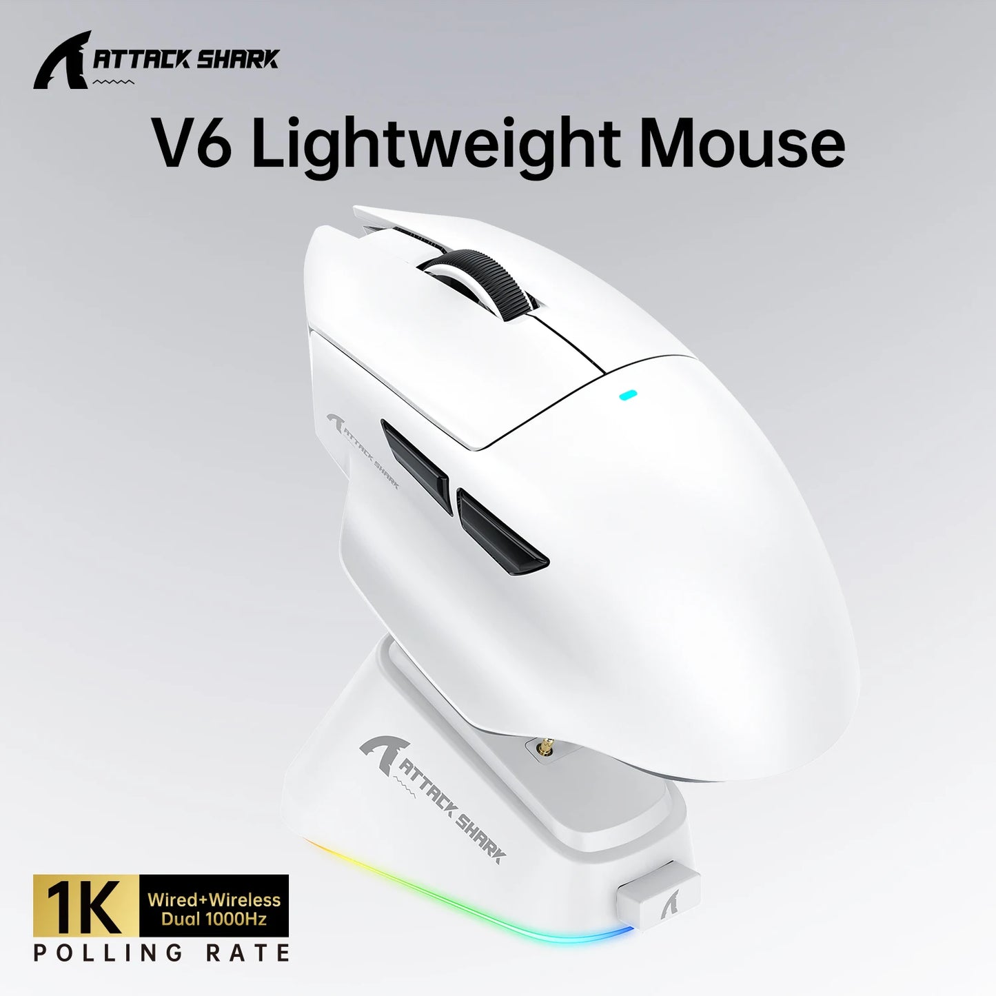 ATTACK SHARK V6 Wireless Gaming Superlight Mouse with RGB Magnetic Charging Dock, PAW3311 Sensor, Macro Gaming Mouse