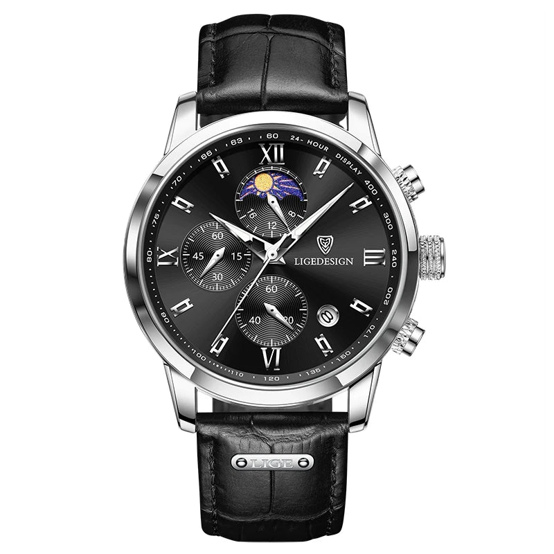 LIGE Casual Men Watch Luxury Leather Waterproof Sport Quartz Wristwatch Chronograph Military Watch for Men Relogio Masculino