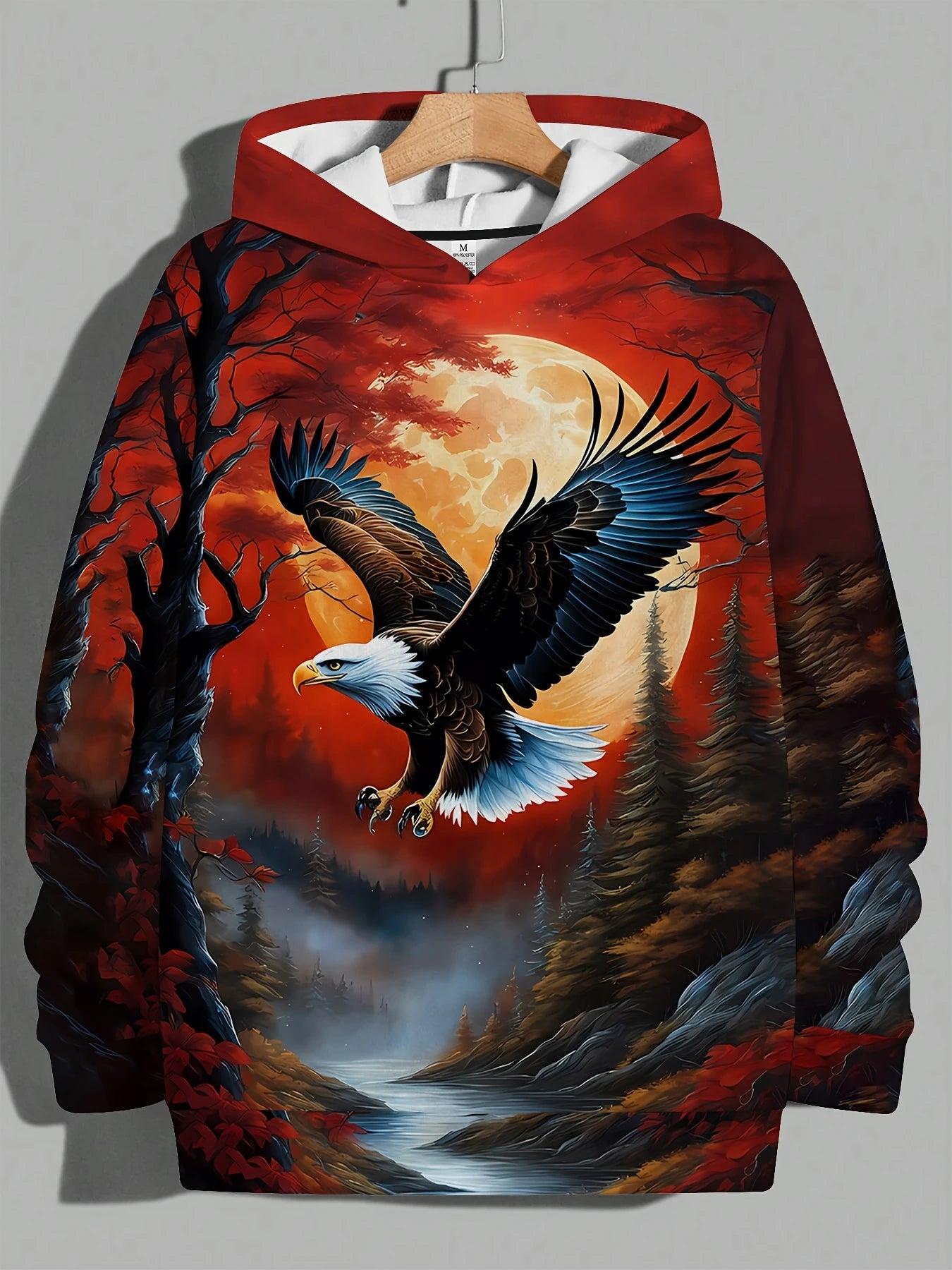 Sweatshirt com Capuz Masculina Cool Eagle Fashion 2025, Edição 3D Impressa, Tendência American Eagle, Sportswear Casual Unissexo para Homem e Criança