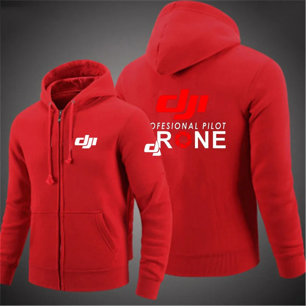 Dji Professional Pilot Drone Spring Autumn Casual Men's Solid Color Zipper Pullover Hoodie Coats Sportswear Fashion Long Sleeve