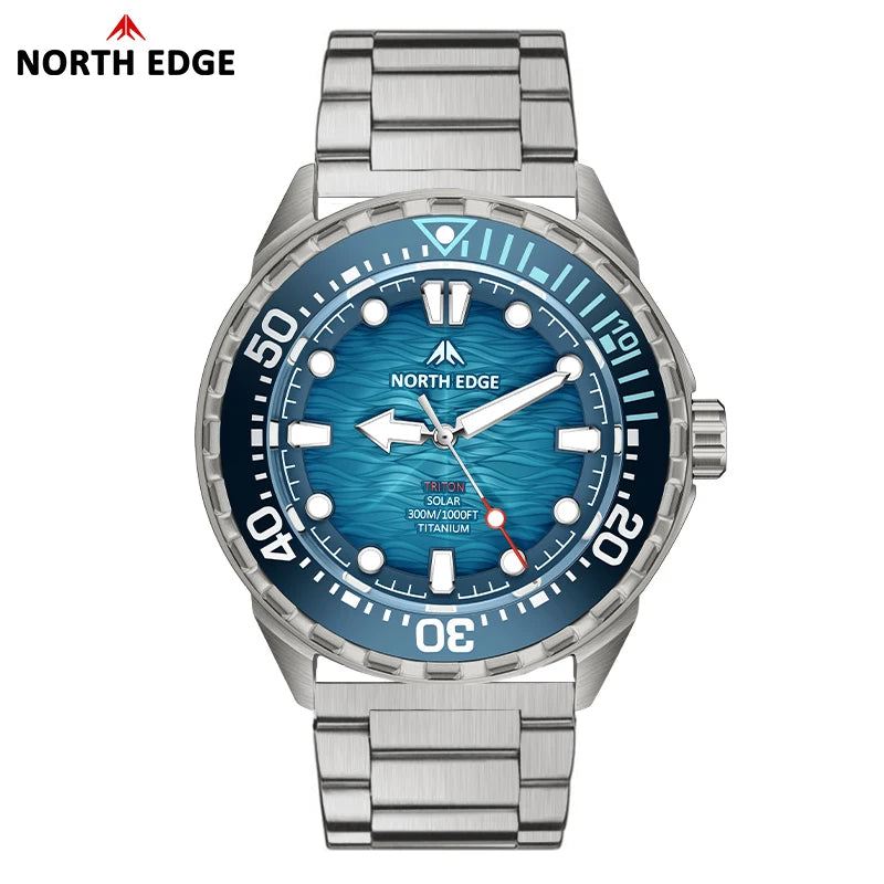 NORTH EDGE NEW+ TRITON-TI Titanium Solar-Powered Diving Watch Luxury Quartz Watches For Men 300M Waterproof 180+ Day Power