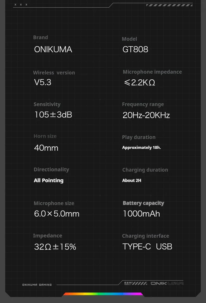 Cuffie gaming wireless ONIKUMA GT808 2.4G/Bluetooth/cablate a 3 modalità over-ear con microfono con cancellazione del rumore per PC PS4 PS5