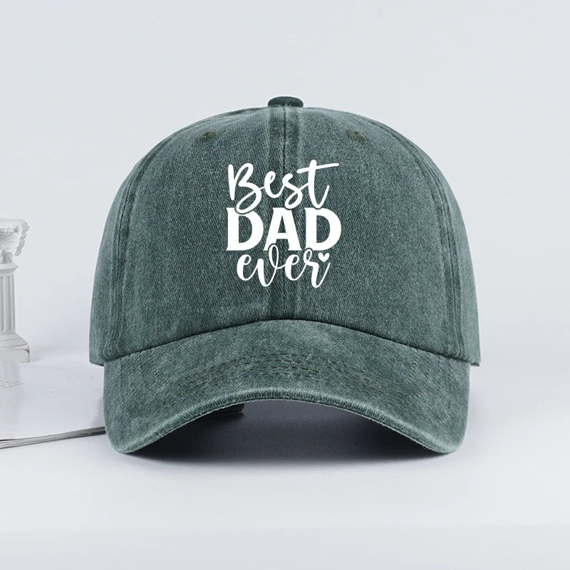 “Best DAD Ever” Printed Vintage Washed Baseball Cap – Adjustable, Casual, Men's Father's Day Gift, Dad Cap – Fishing & Hiking