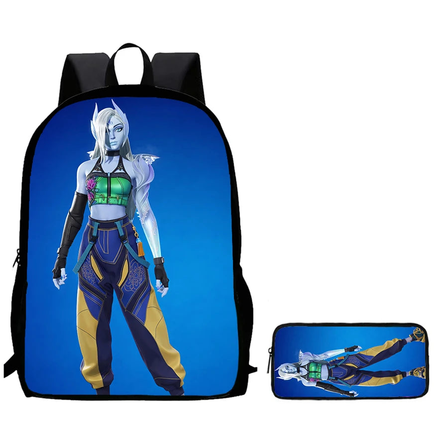 2Pcs Fortnite Kids Backpack Set Pencil Case Lightweight Durable School Bag for Boys Girls 6-9 Years Old Daily School Supplies