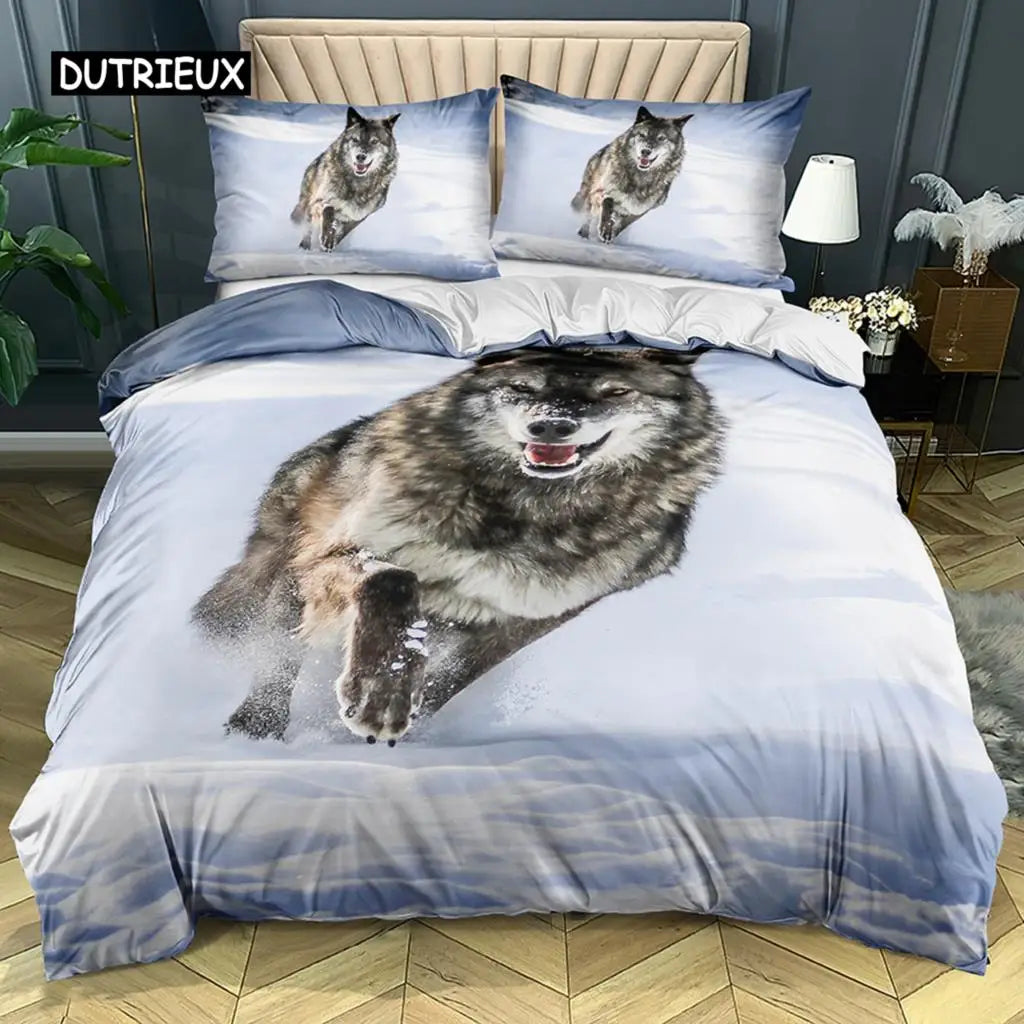 Conjunto de Cama 3D Lobo Preto e Branco com Apanhador de Sonhos em Estilo Tribal Étnico, Capa de Edredão para Adolescentes, Adultos, Mulheres e Homens, Decoração de Quarto