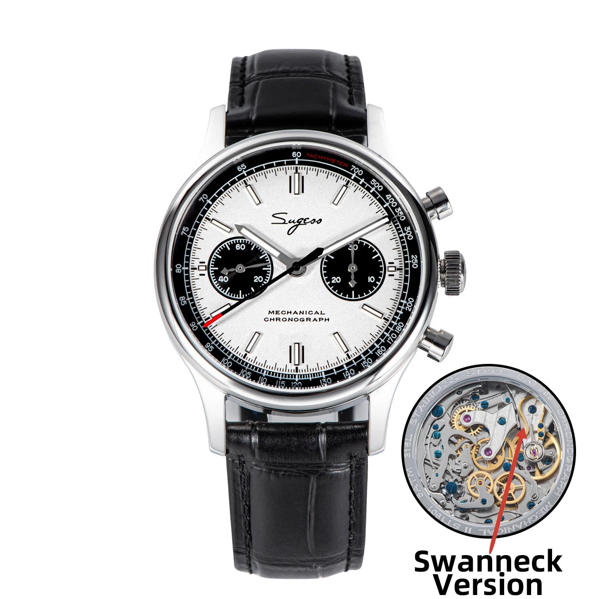 Sugess 1963 Pilot Watch Men Mechanical Chronograph Panda Wristwatch Air Force Sapphire Waterproof for Seagull Movement ST1901 v3