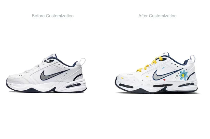 Custom Sneakers Nike Air Monarch 4 Crushed Ice Blue Floral Ink Splatter Men's Low-Top Running Shoes