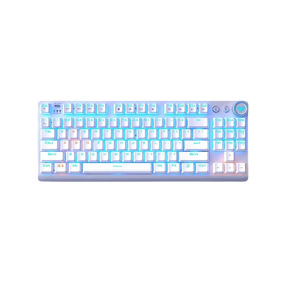 AULA F3001 Mechanical Keyboard Bluetooth Wireless Three Mode Metal Panel Two-color Injection Molding Cool Backlight Effect 87 Key