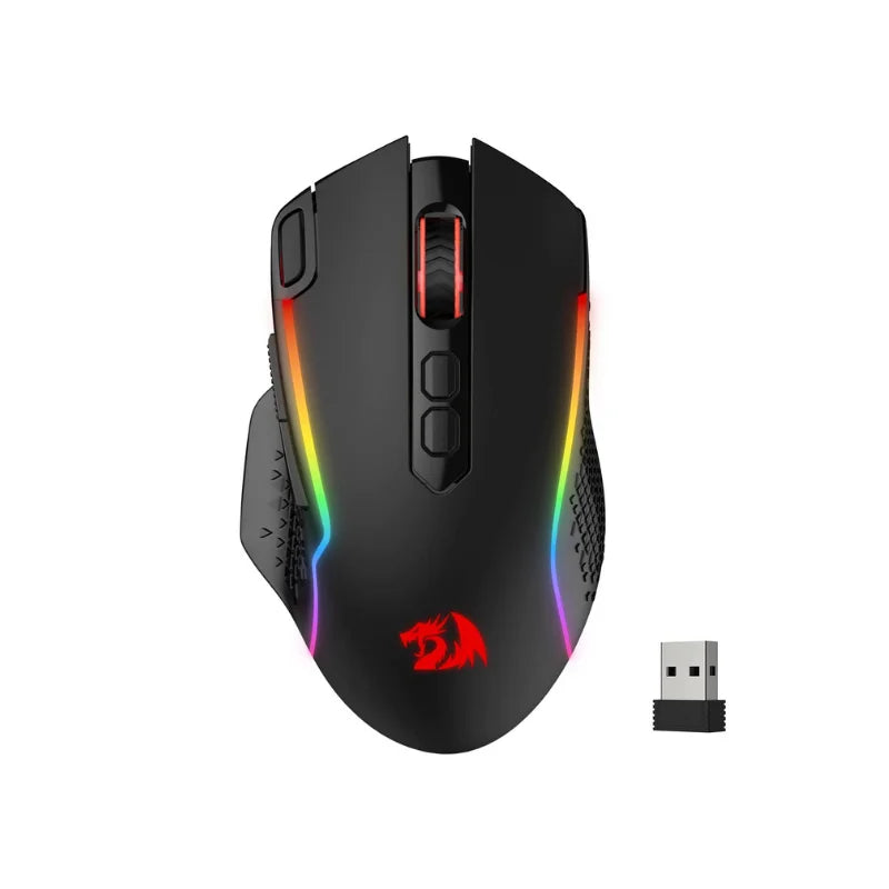 Rato Gaming Sem Fios Redragon M810 Pro, 10000 DPI, Rato Gamer com Fio c/ Tecla de Disparo Rápido, 8 Botões Macro, Preto/Branco