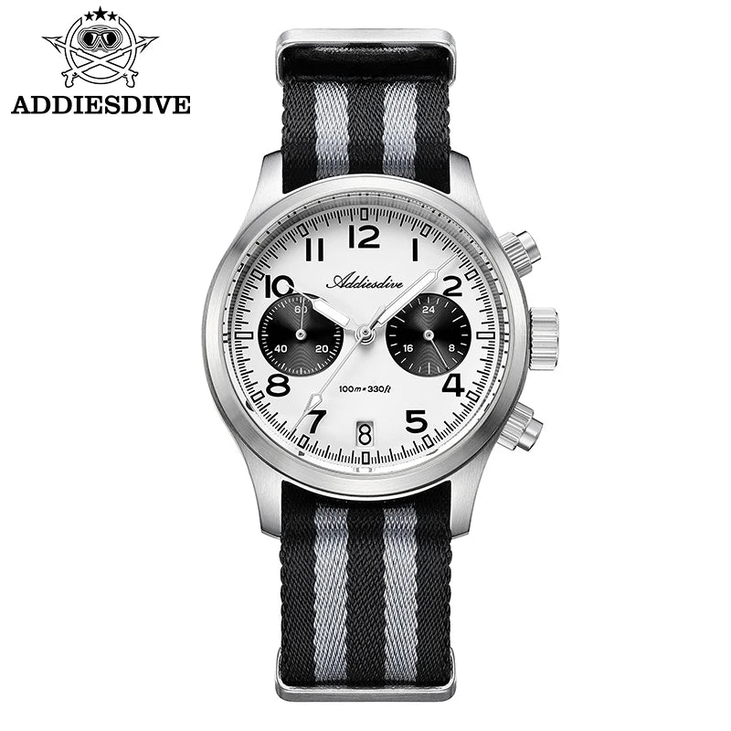 ADDIESDIVE 2025 New Panda Eye Men's Watches Retro Luxury VK64 Quartz Watch For Men Sport Chronograph 100M Waterproof Luminous