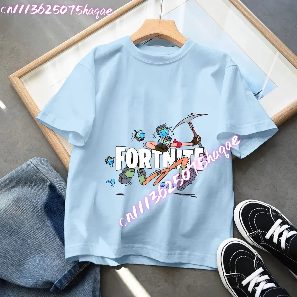 T-shirt blu in cotone per bambini Fortnites, maglietta a maniche corte Fortress Night per bebè, capo estivo cartoon per bambini e bambine, top kawaii, idea regalo