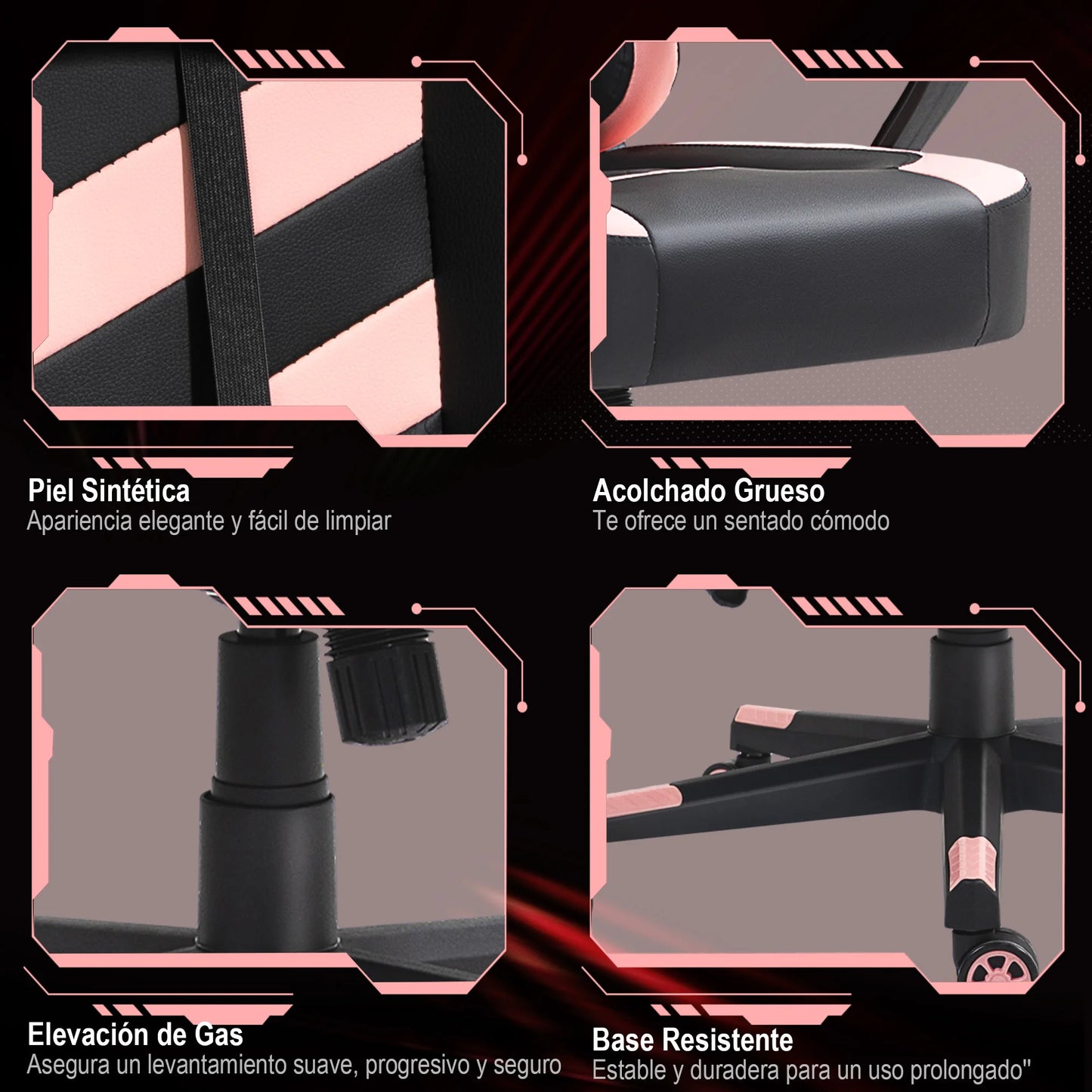 Vinsetto Swing Gaming Chair with Adjustable Pink Headrest, Ergonomic Office Gaming Chair with Lumbar Support, Height Adjustable Computer Chair