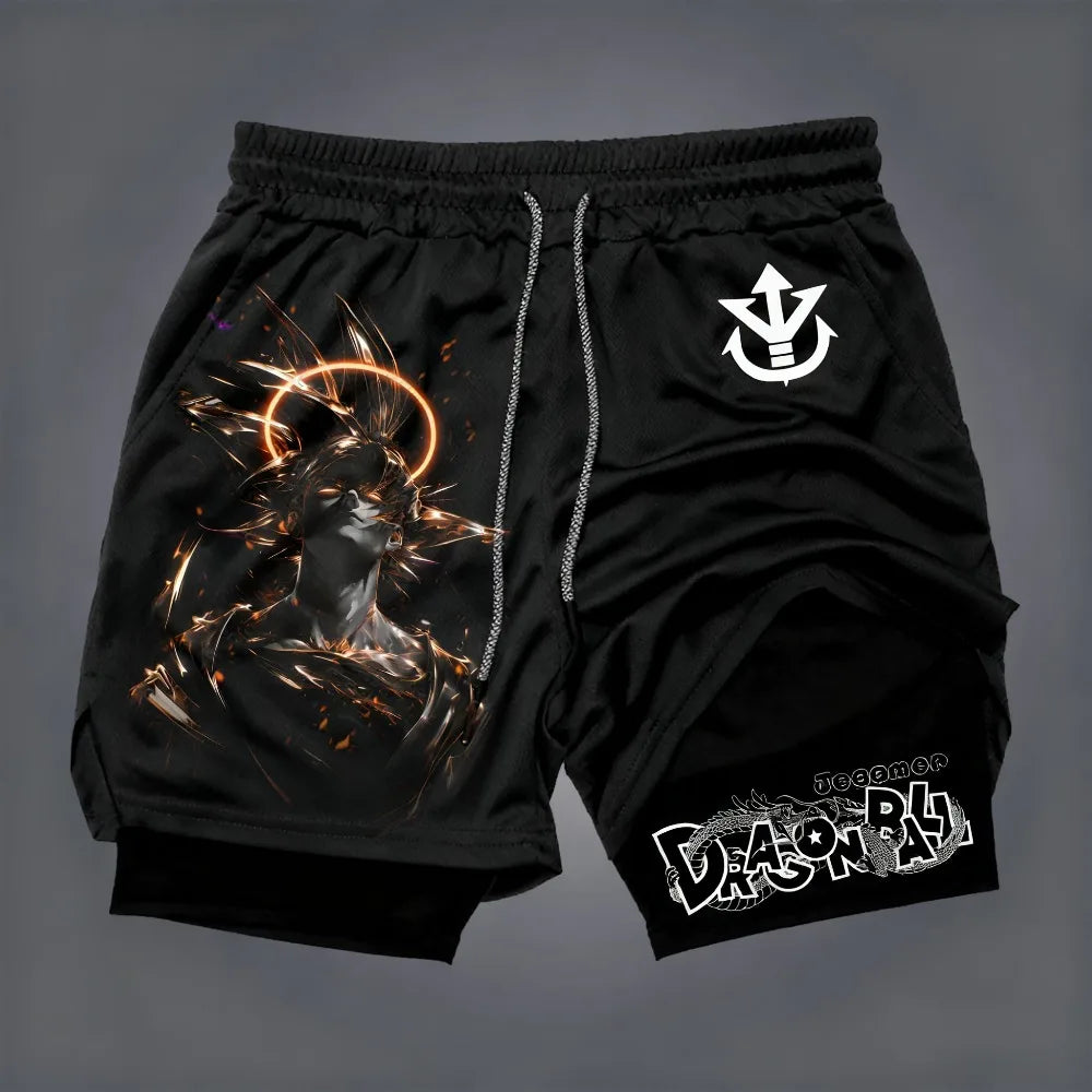 Dragon Ball Men's Quick-Drying Double-Layer Son Goku Shorts Summer Sports Fitness Anime-Inspired Active Wear Fake Two-Piece
