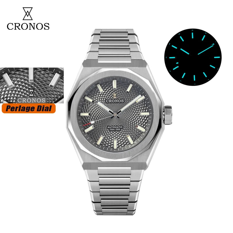 Cronos New Rhombus Perlage 39mm Dial PT5004 Miyota 90S5 See-through Caseback Men Automatic Wristwatches 10ATM Lumious