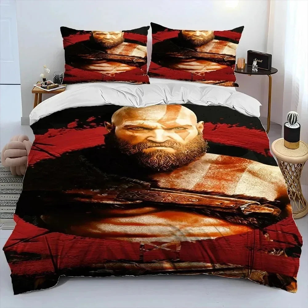 3D Print God Of War Game Gamers Kratos Bedding Set Boys Girls Twin Queen King Size Duvet Cover Pillowcase Bed Boys Adult