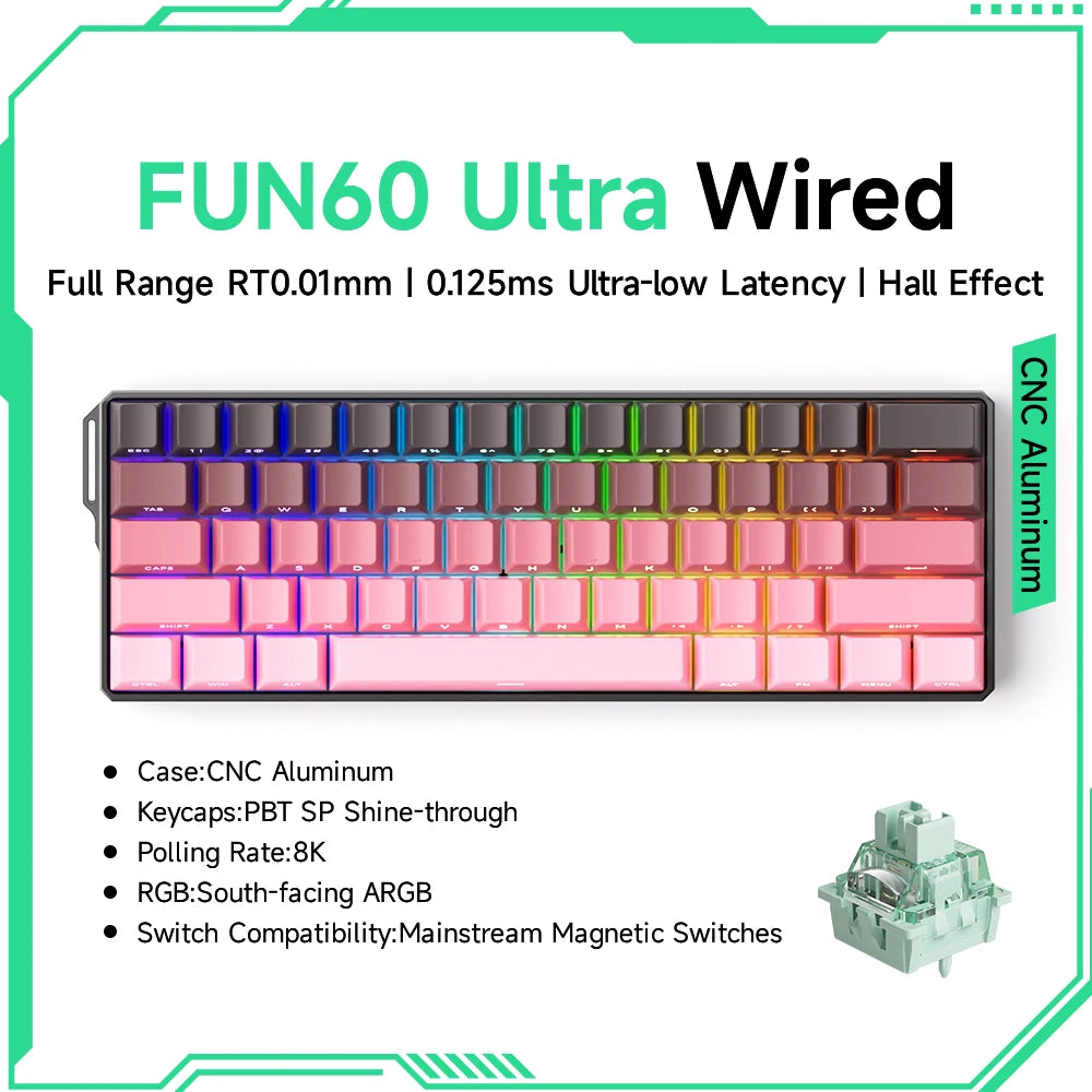 Akko MonsGeek FUN60 Ultra Mechanical Gaming Keyboard Magnetic Switch 60% Rapid Trigger 8K HE/TMR Custom Aluminum Keyboard Gamer