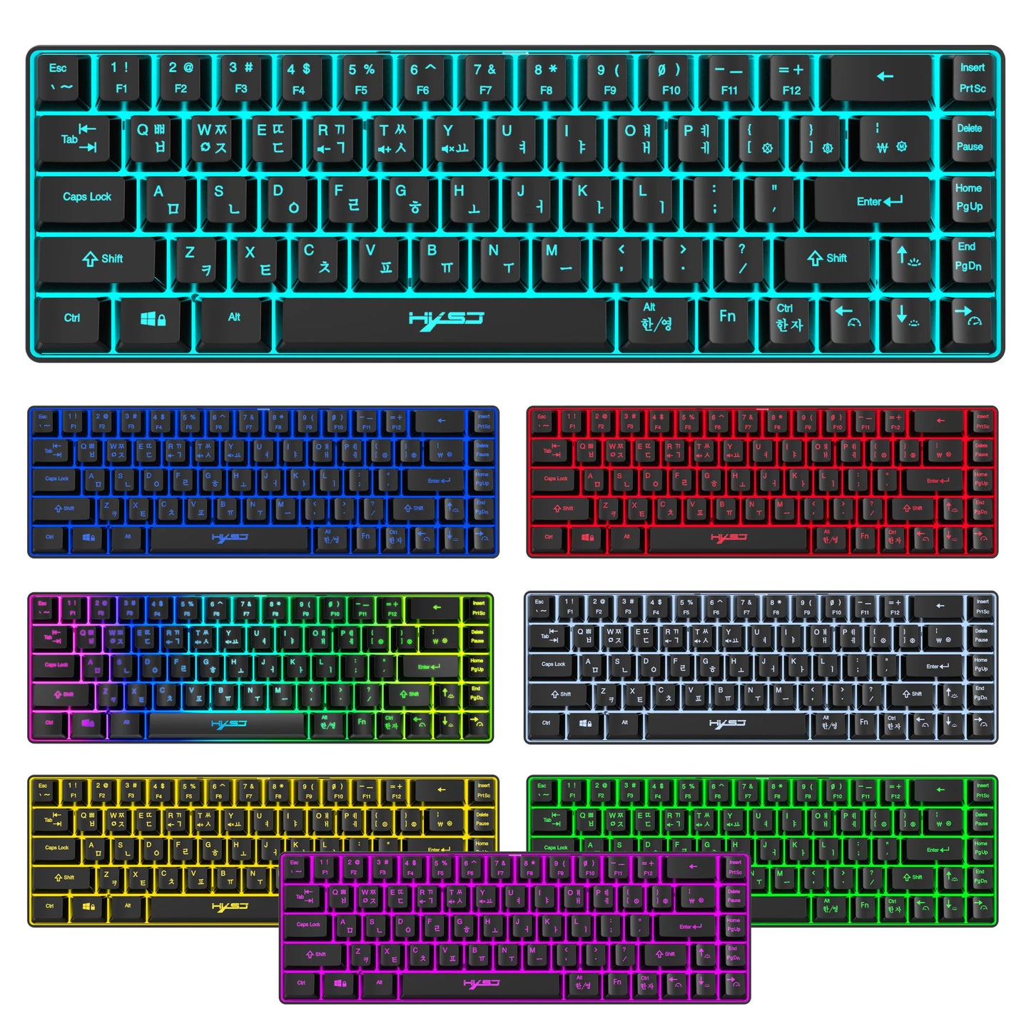 Teclado gaming coreano portátil HXSJ V200 de 68 teclas, teclado de membrana cableado para oficina con retroiluminación RGB al 65% para PC de escritorio y portátiles