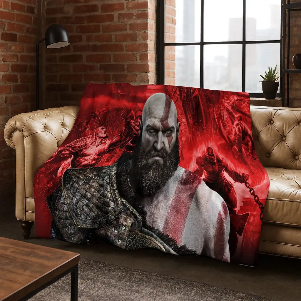Classics God of War Kratos 3A Game Gamer Flannel Blanket,Warm and Cozy Soft Throw Blanket for Home Bedroom Bed Sofa Kid Gift