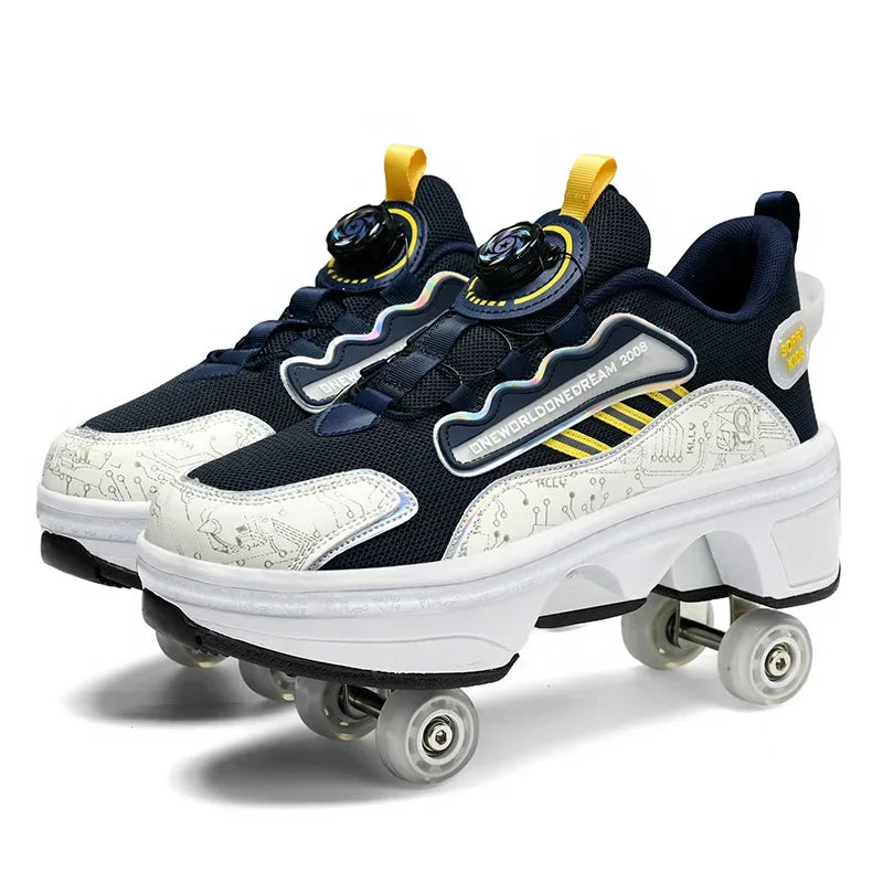 High Top 4 Wheel Roller Skate Shoes Automatic Retractable Dual-purpose Skating Sneakers for Boys Girls Kids & Youth