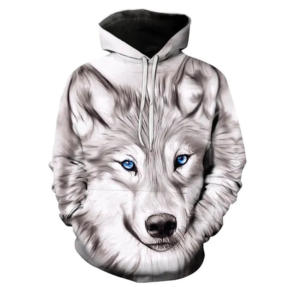 European and American Hot-Sale 3D Printed Wolf Hoodie Fashion Long-Sleeved Cool Pullover Personality Animal Sweatshirt