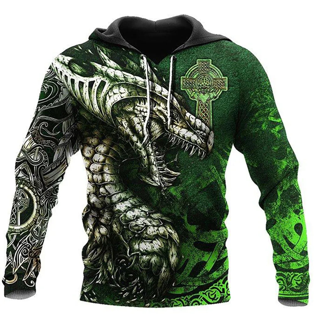 Sudadera con capucha unisex para hombre, manga larga otoño-invierno, estampado 3D de dragón estilo tatuaje, streetwear casual tipo pulóver en conjunto deportivo