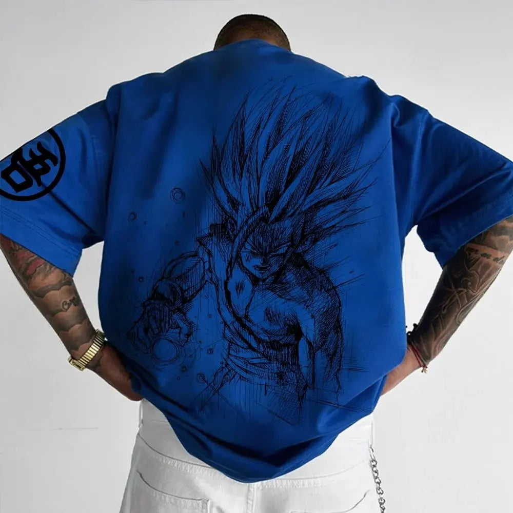 T-shirt da uomo Dragon Ball Animation estiva, nuova stampa fronte-retro, vestibilità ampia casual Harajuku, maniche corte trendy, top coordinato genitore-figlio