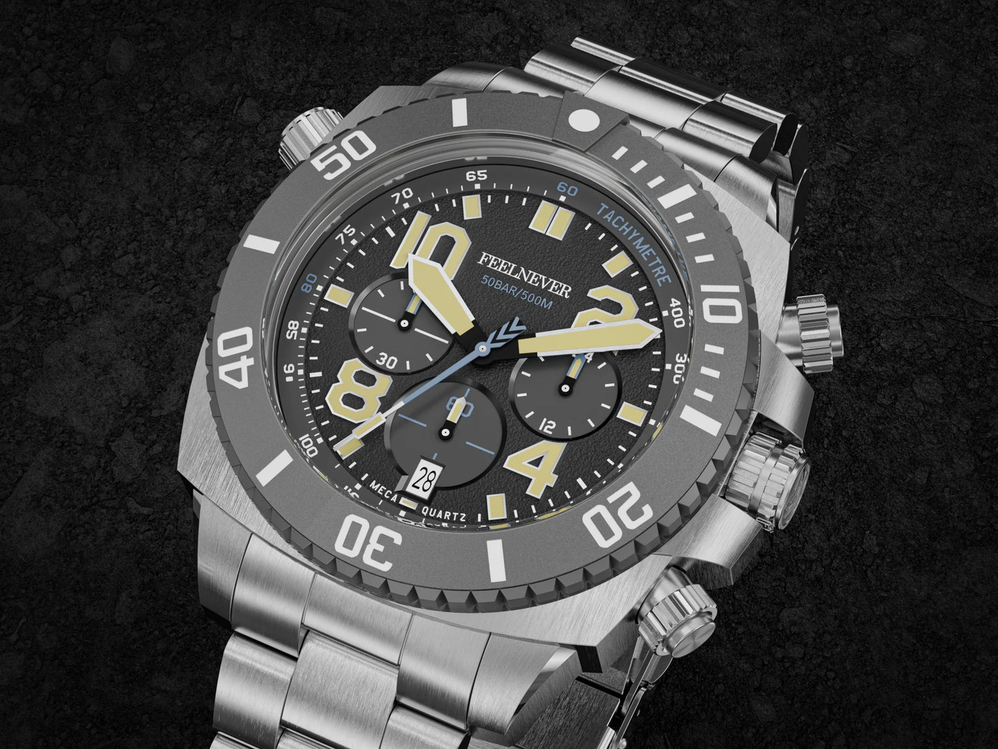 FeelNever Sport Automatic Movement Quartz Watch Stainless Steel Sapphire Crystal Watches for Men 500M Waterproof Clocks Watch for Men