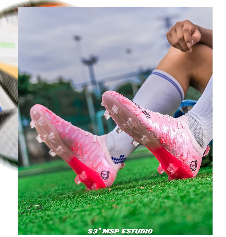 Men's Professional Football Boots High-Top Soccer Cleats FG & TF Sneakers for Outdoor Training & Matches Multi-Color Wear-Resistant