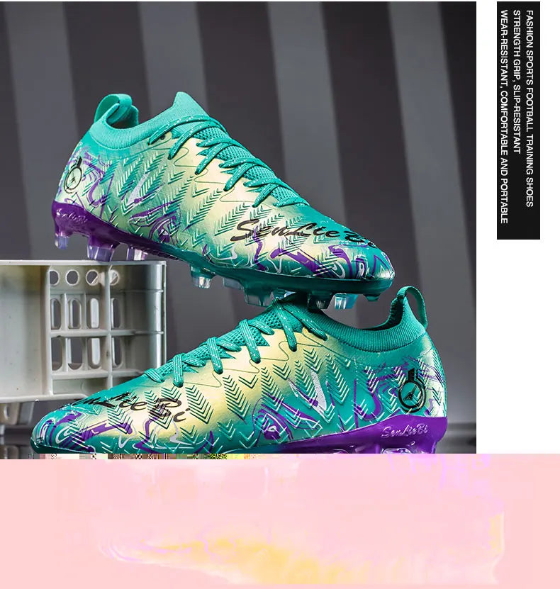 Men's Professional Football Boots High-Top Soccer Cleats FG & TF Sneakers for Outdoor Training & Matches Multi-Color Wear-Resistant