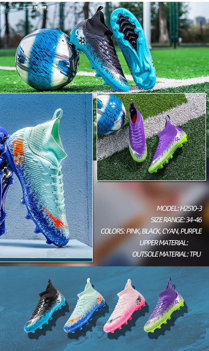 Men Football Boots Non-Slip High-Quality Soccer Shoes Grass Cleats High-Top Futsal Sneakers Match for Training Competition