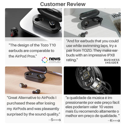 TOZO T10 Bluetooth 5.3 Earphones ,Wireless Headphones , AI Enhanced Calling With Deep Bass, IPX8 Waterproof Earbuds ,45H Play