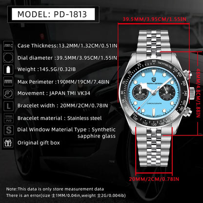 New PAGANI DESIGN 2026 Panda Retro Men's Watch Luxury Quartz Watch Men Speed Chronograph AR Sapphire Luminous Local Shipping
