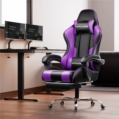 GTPLAYER Gaming Chair with Massage Lumbar Cushion & Footrest, Ergonomic Office Chair with Padded Seat, Swivel Chair up to 150 kg