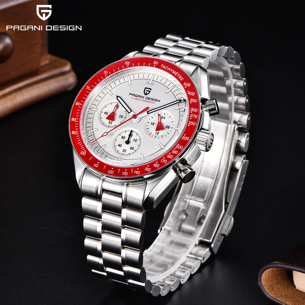 PAGANI DESIGN 2026 Nuovo orologio da uomo rosso di lusso al quarzo, cronografo con data automatica, impermeabile, spedizione locale