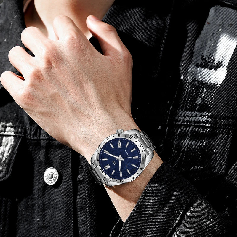 WM Watch Automatic Mechanical 2565 Watches Lapis Lazuli/Blue Sandstone Dial Waterproof AR Coated 100M Welly Merck Watch 223M