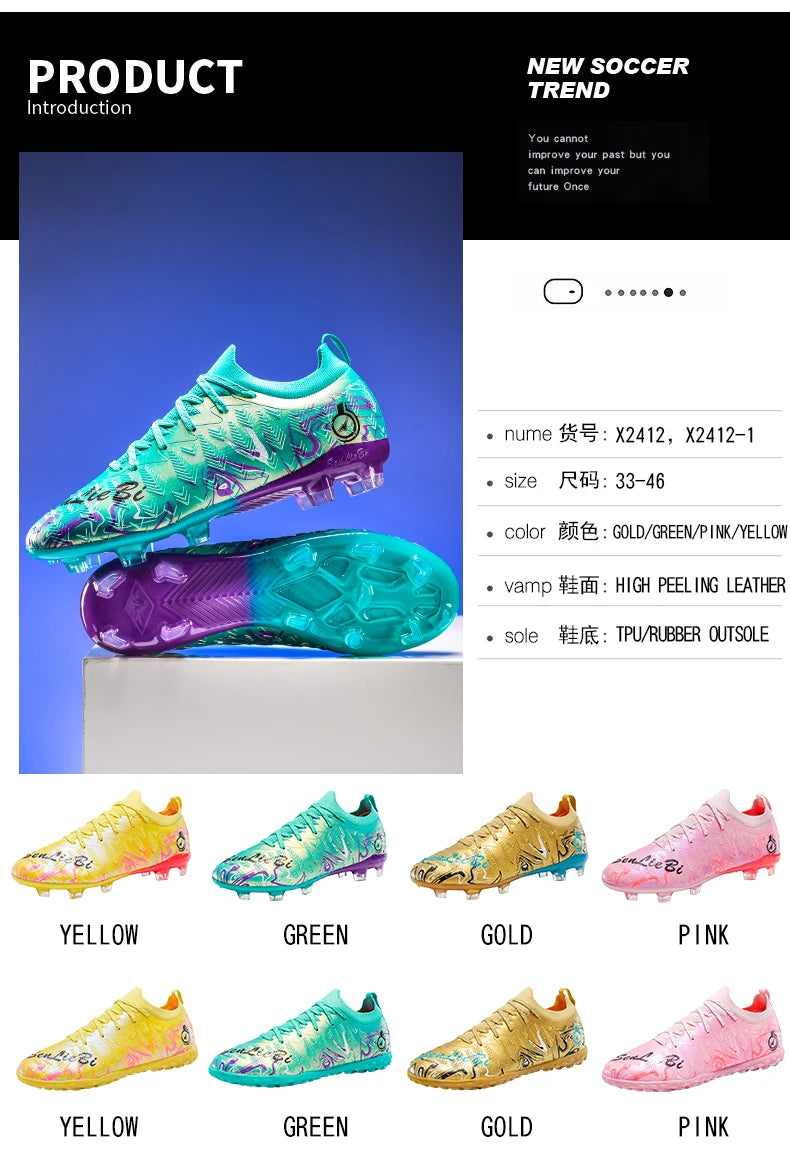 Men's Professional Football Boots High-Top Soccer Cleats FG & TF Sneakers for Outdoor Training & Matches Multi-Color Wear-Resistant