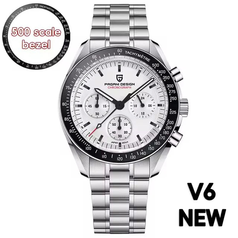Nuovo orologio da uomo PAGANI DESIGN V6 Moon 2026 Speed Sports, cronografo al quarzo, zaffiro AR e lunetta in ceramica, orologio sicuro