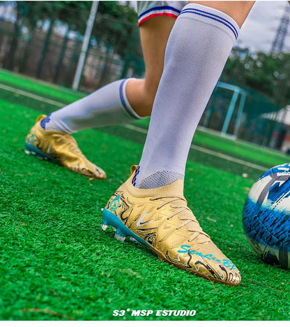 Men's Professional Football Boots High-Top Soccer Cleats FG & TF Sneakers for Outdoor Training & Matches Multi-Color Wear-Resistant