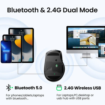 UGREEN Wireless Mouse Bluetooth 5.0 Mouse Ergonomic 4000DPI 6 Mute Buttons Mouse For MacBook Tablet Laptops Computer PC 2.4G Mice