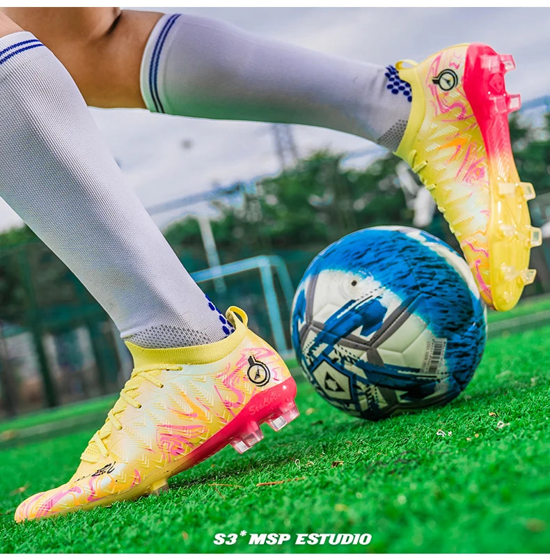 Men's Professional Football Boots High-Top Soccer Cleats FG & TF Sneakers for Outdoor Training & Matches Multi-Color Wear-Resistant