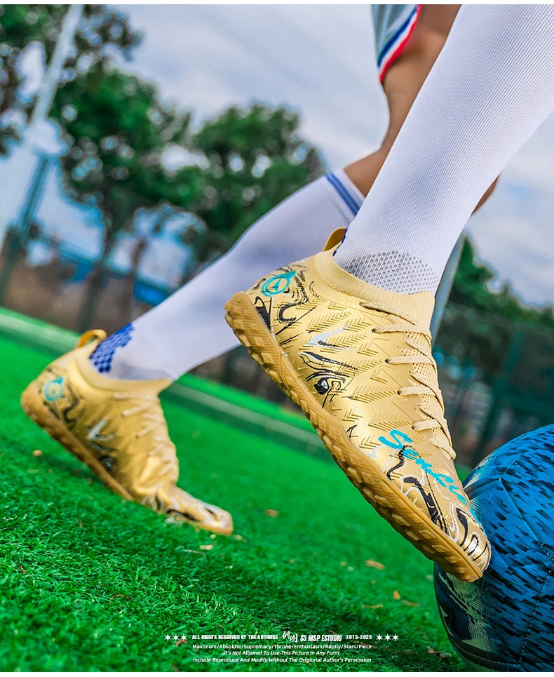 Men's Professional Football Boots High-Top Soccer Cleats FG & TF Sneakers for Outdoor Training & Matches Multi-Color Wear-Resistant